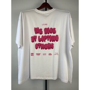 LSKD Mens We Rise By Lifting Others Oversized White Graphic T-Shirt Size M New